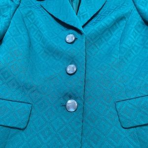 Teal Diamond Patterned Le Suit Size 12 Skirt Suit